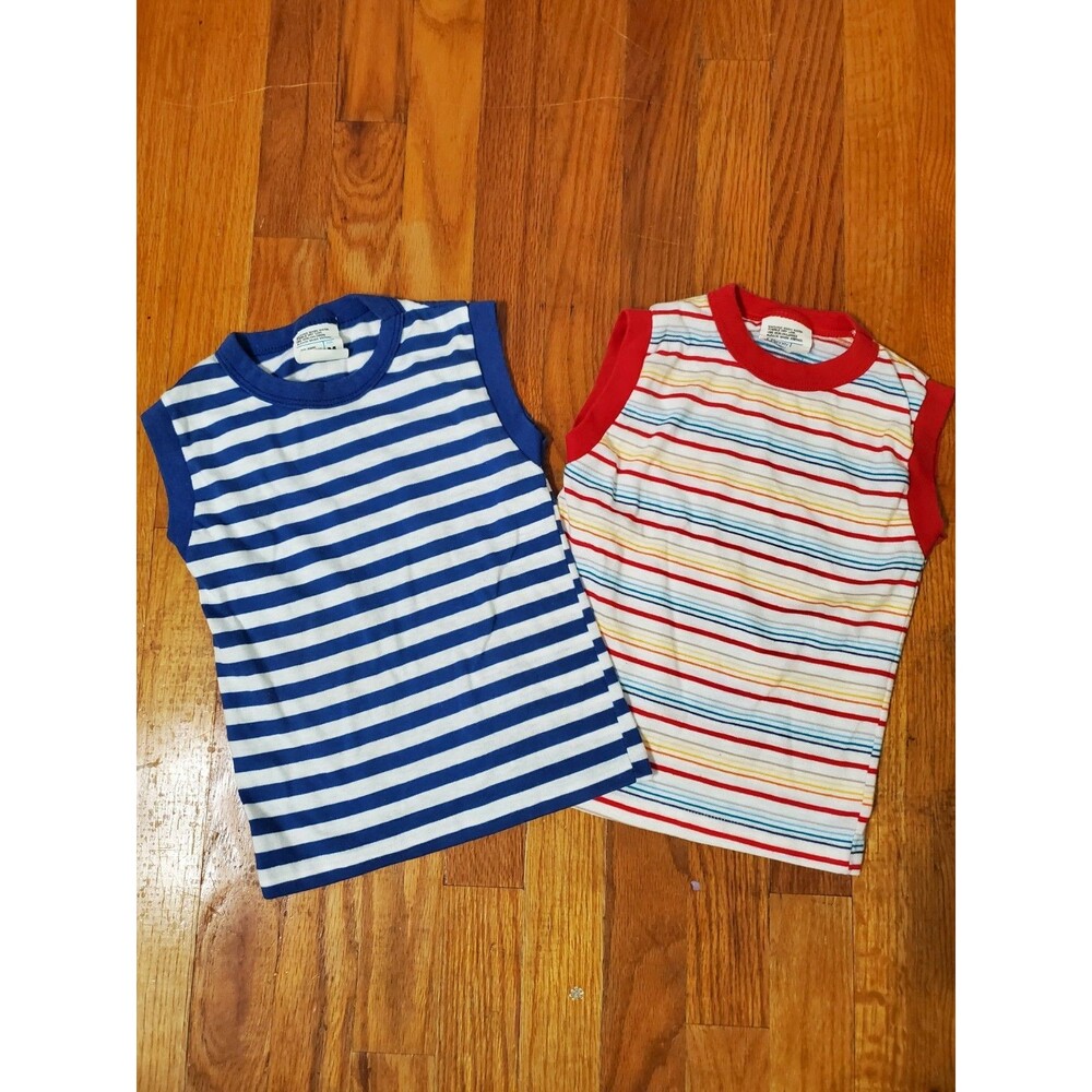 Vintage JCPenney Kids Youth Tank Top Size Medium 5-6 Striped Made USA Lot of 2